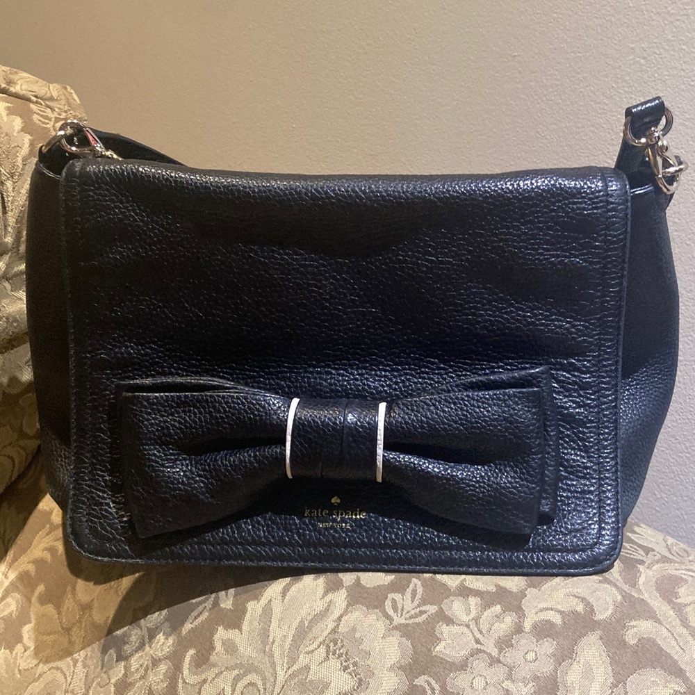 kate spade Black Pebble Leather Bow Shoulder Bag